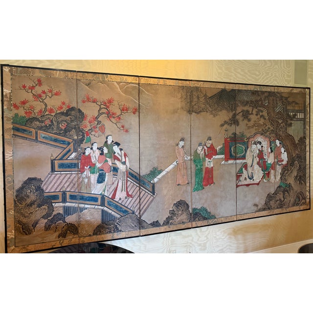 Antique Kano School Edo Period 6 Panel Chinoiserie Screen For Sale - Image 4 of 5