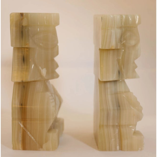 Vintage Carved Mexican Aztec Mayan Figure Onyx Stone Bookends 1950s For Sale - Image 10 of 12