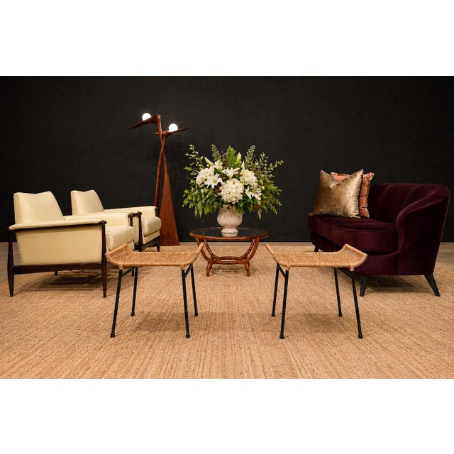 Black Pair of Caned Stools With Iron Frame by Carlo Hauner, Forma, Brazilian Modern, 1950s For Sale - Image 8 of 15