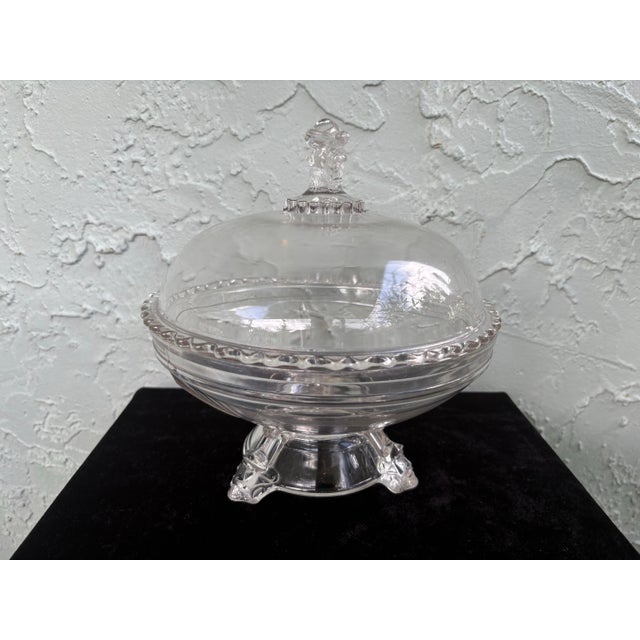 Transparent Antique j.h. Hobbs Figural Pressed Glass Covered Compote Candy Dish For Sale - Image 8 of 12