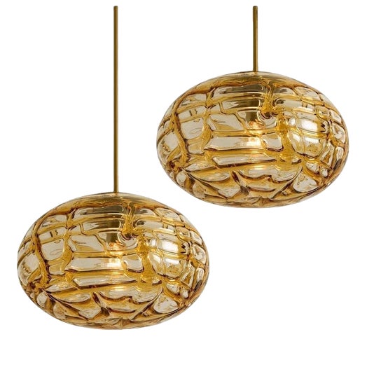 Amber Murano Glass Pendant Lamps, 1960s, Set of 2 For Sale