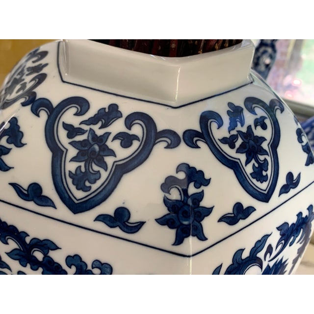 Vintage Japanese Blue & White Porcelain 6 Panel Chinoiserie Vase For Sale - Image 9 of 9