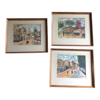 Vintage Framed Parisian Street Scenes Prints by French Post-Impressionist Painter Élisée Maclet - Set of 3 For Sale