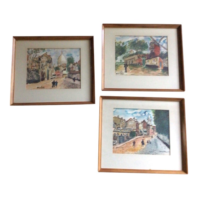 Vintage Framed Parisian Street Scenes Prints by French Post-Impressionist Painter Élisée Maclet - Set of 3 For Sale