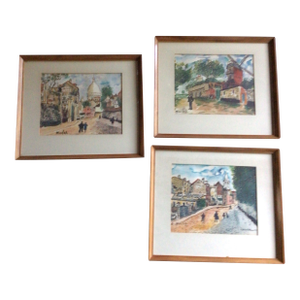Vintage Framed Parisian Street Scenes Prints by French Post-Impressionist Painter Élisée Maclet - Set of 3