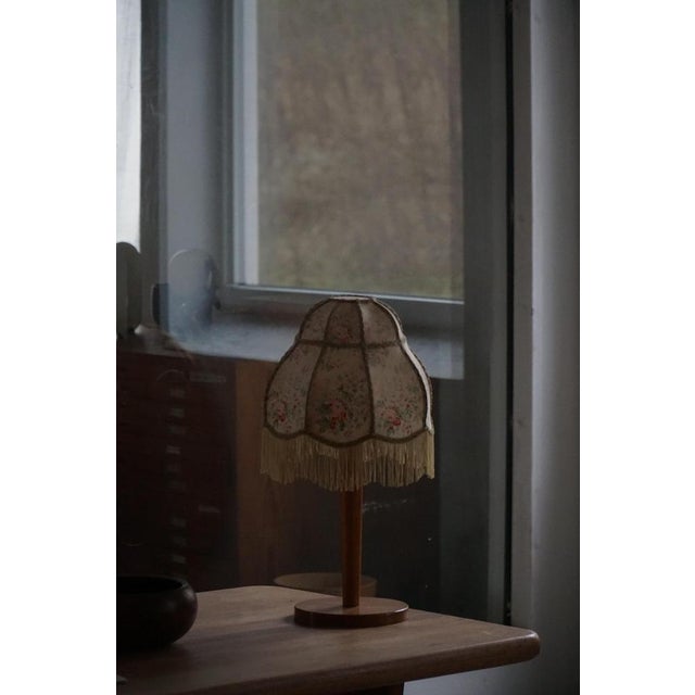 Early 20th Century Art Deco Danish Wooden Table Lamp with Floral Shade, 1920s For Sale - Image 12 of 18