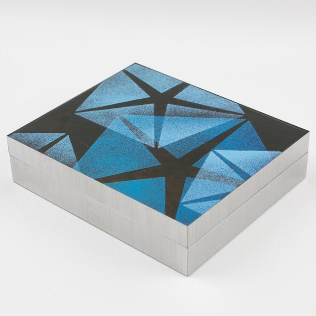 Mid-Century Brushed Aluminum and Blue Enamel Box, 1970s | Chairish