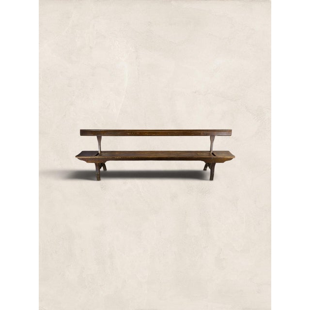 Farmhouse Late 19th Century Antique English Long Pine Tram Bench, 9 Feet Long For Sale - Image 3 of 9