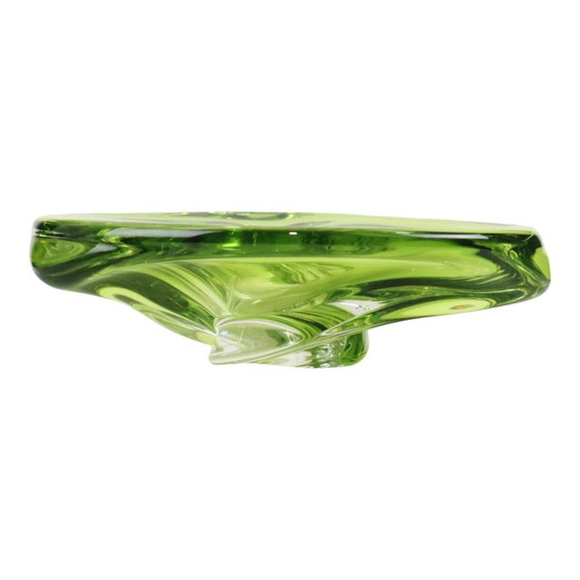 Glass Vintage Green Crystal Bowl from Val Saint Lambert, 1960s For Sale - Image 7 of 13
