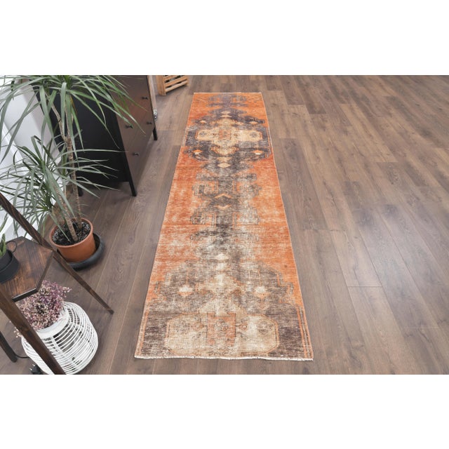 Vintage Turkish Hand-Knotted Runner Rug is a semi-Vintage rug. '60s Eastern region of Turkey's unique rug is perfectly...