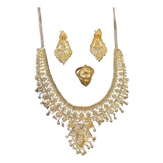 54Gm 22 Karat Gold Necklace, Earring & Ring Suite Bridal Princess Necklace Suite For Sale
