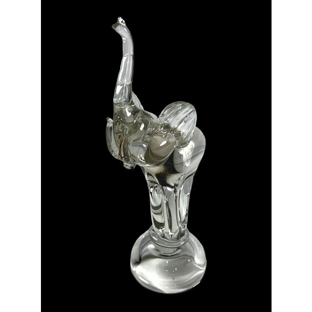 Late 20th Century Clear Art Glass Elephant Sculpture With Raised Trunk Attributed to Murano For Sale In Chicago - Image 6 of 13