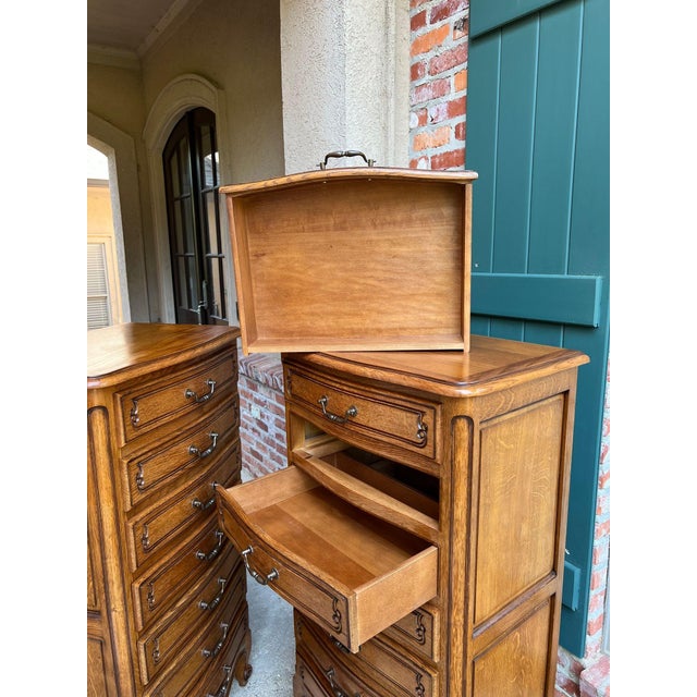 Pair Vintage French Chests 7 Drawer Semainier Louis XV Style Carved Oak For Sale - Image 14 of 18