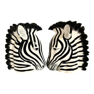 Fitz and Floyd Zebra Vases/Bookends - a Pair For Sale