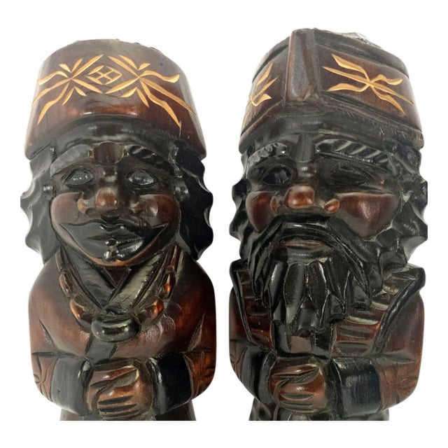 1950s Japanese Ainu Hand-Carved Wood Figures, Hokkaidō, Pair For Sale