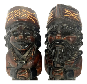 1950s Japanese Ainu Hand-Carved Wood Figures, Hokkaidō, Pair