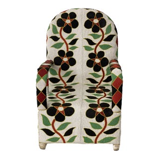 Handmade African Beaded Chair in Black Flowers For Sale