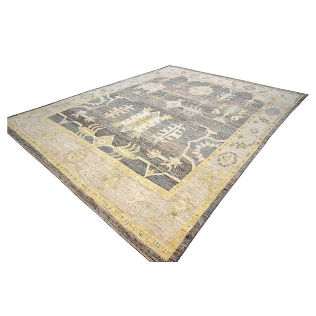 Early 21st Century 21st Century Turkish Oushak Wool 10x13 Charcoal, Ivory & Yellow Handmade Area Rug #1144101 For Sale - Image 5 of 11