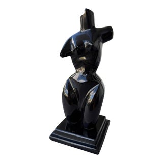 Abstract Female Figure Sculpture • Hand‑Carved Black Stone • Modernist Mid‑Century Art For Sale