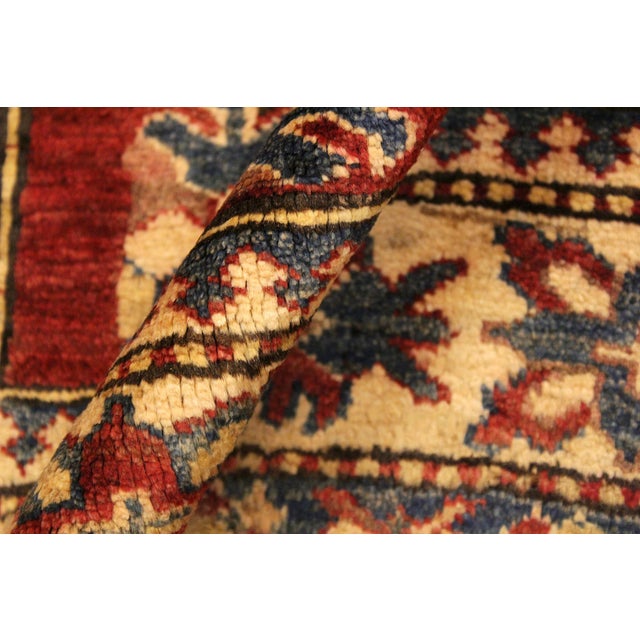Textile Rustic Super Kazak Red/Gold Wool Rug - 4'0'' X 5'7'' For Sale - Image 7 of 10