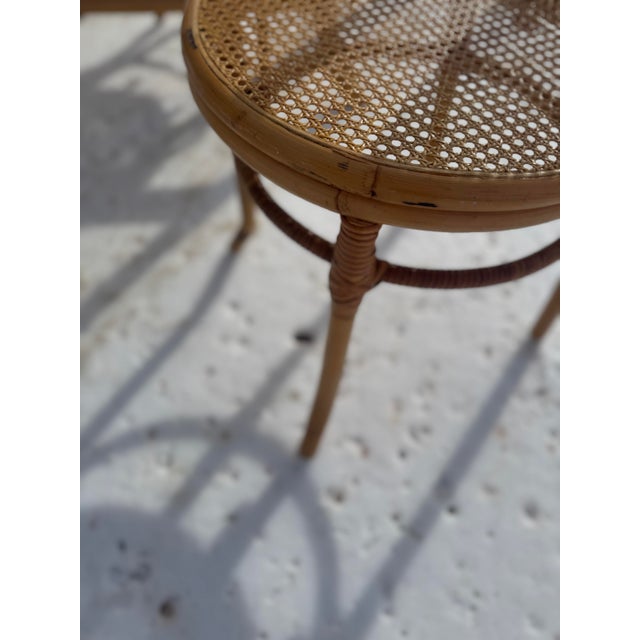 Brown 1970s Palm Beach Style Rattan Dining Set With Glass Top Table and Four Cane Back Chairs For Sale - Image 8 of 12