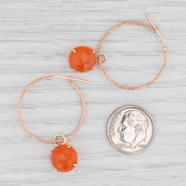 New Nina Nguyen Hoop Earrings 18k Yellow Gold Carnelian Charms Round Hoops, Pair For Sale - Image 4 of 4