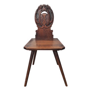 Swiss Alps Folk Art Escabelle Wooden Chair, 1820s For Sale
