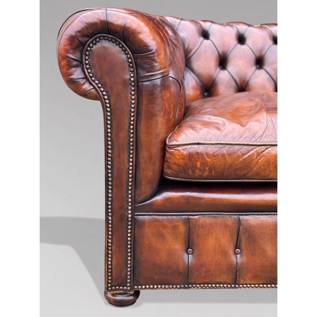 Antique Victorian Chesterfield Three-Seater Sofa in Brown Leather, 1890 For Sale - Image 6 of 12