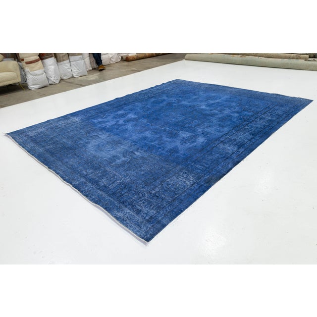 10x13 Vintage Overdyed Persian Wool Rug - Electric Blue Medallion Hand-Knotted For Sale - Image 10 of 10