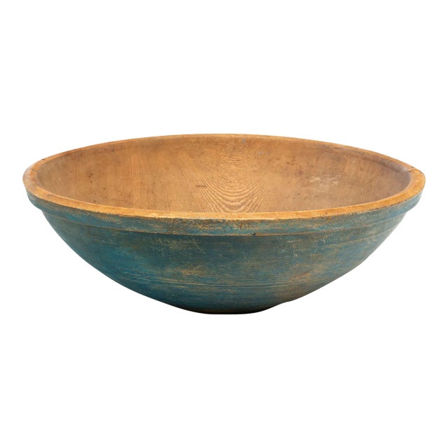 Turned Ash Bowl With Original 19th Century Paint (26") For Sale