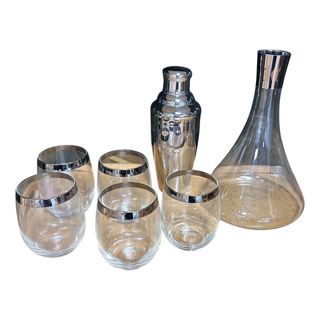 1960s Mid-Century Modern Barware With Tray- 8 Pieces For Sale