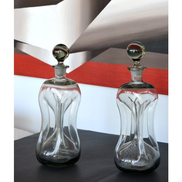 Set of 2, 1960s Jacob E. Bang Smoked Art Glass Kluk Kluk Decanter for Holmegaard For Sale - Image 12 of 12