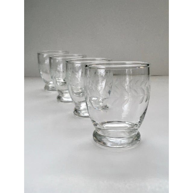 Art Deco Mid 20th Century Laurel Wreath Etched Glass Juice Glasses- Set of Four For Sale - Image 3 of 9