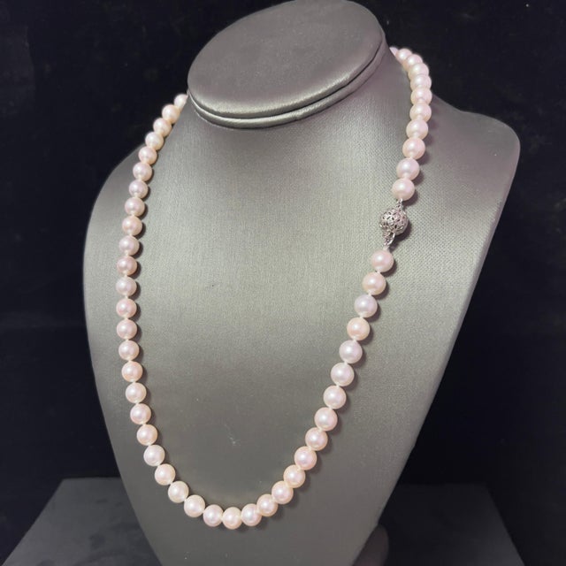Akoya Pearl Diamond Necklace 22" 18k Gold 8.5 mm Certified For Sale - Image 9 of 12