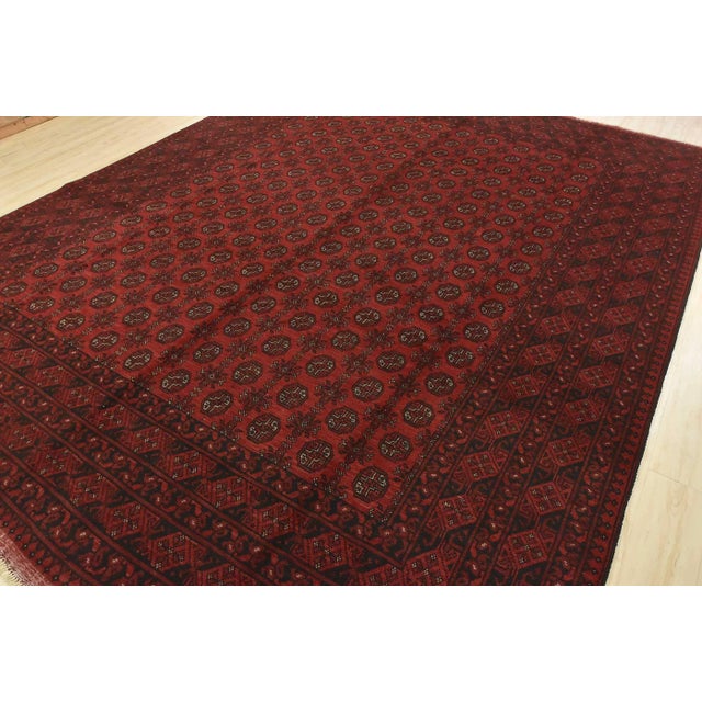 Cabin Turkmen Rug 9’11” X 12’10” Red Wool Vintage Tribal Hand-Knotted Carpet For Sale - Image 3 of 14
