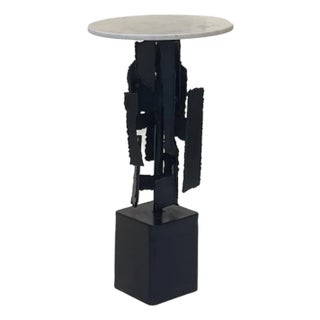 Brut Sculptural Side Table Steel & Marble For Sale