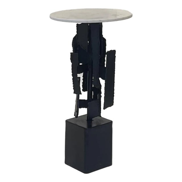 Brut Sculptural Side Table Steel & Marble For Sale