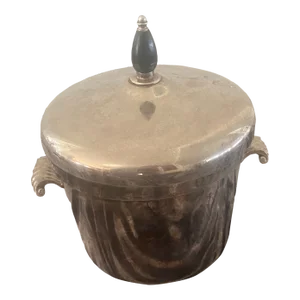 Vintage Lidded + Lined Silver Ice Bucket With Scalloped Handles