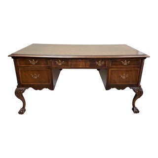 Late 20th Century Vintage Mahogany Chippendale Style Executive Desk For Sale