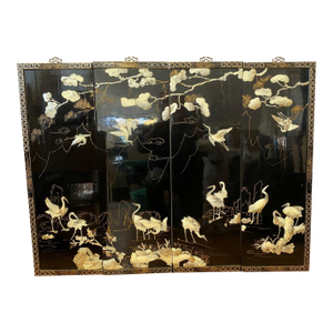 Vintage Black Lacquered Coromandel Wall Hanging Panels - Set of Four