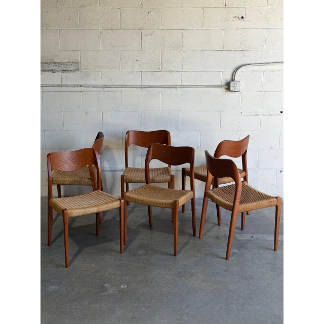 j.l. Moller Oak Model 71 Dining Chairs Set of 6 Cord Seats Denmark 1960s For Sale In Los Angeles - Image 6 of 11