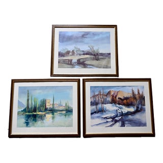 Joseph Müller Pauly, Landscapes, 1970s, Watercolors, Framed, Set of 3 For Sale