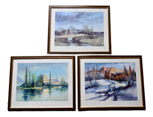Joseph Müller Pauly, Landscapes, 1970s, Watercolors, Framed, Set of 3