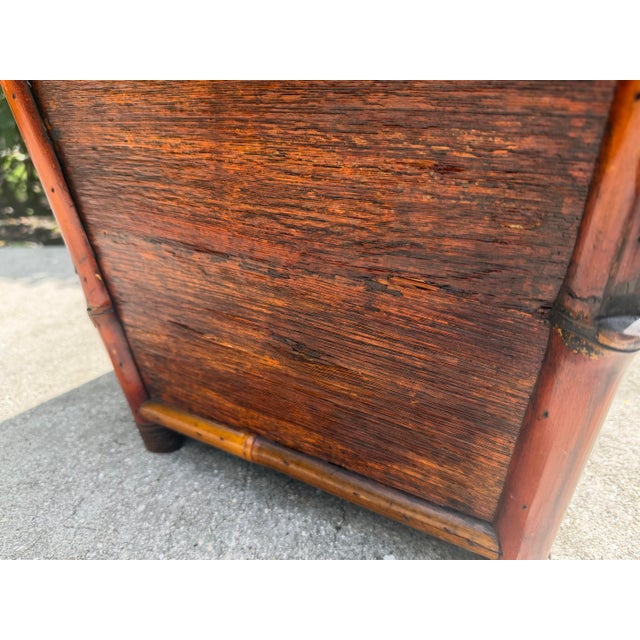 Vintage Bamboo & Wood Square Cachepot / Planter Stand – British Colonial Palm Beach Style For Sale - Image 10 of 11
