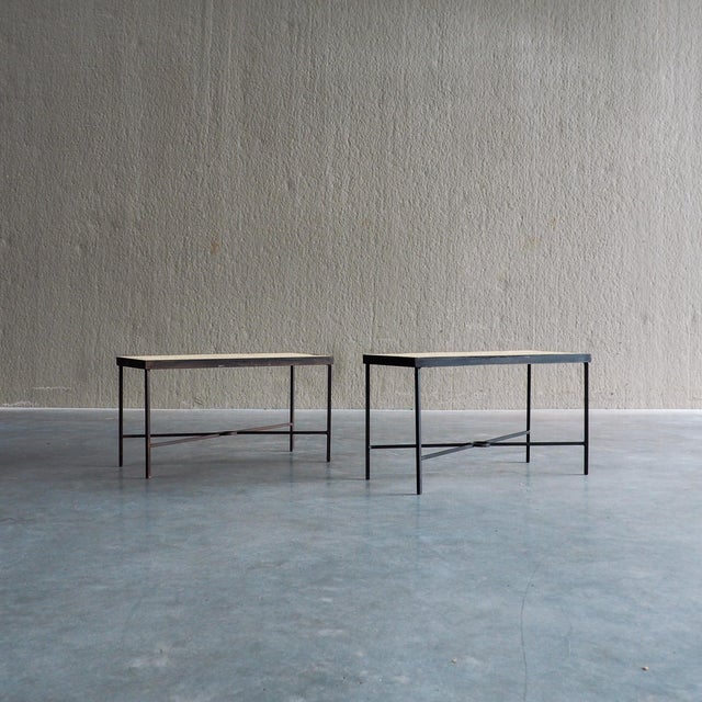 Minimalist Metal Side Tables with Plaster-Fiber Tops, 1960s, Set of 2 For Sale - Image 14 of 18