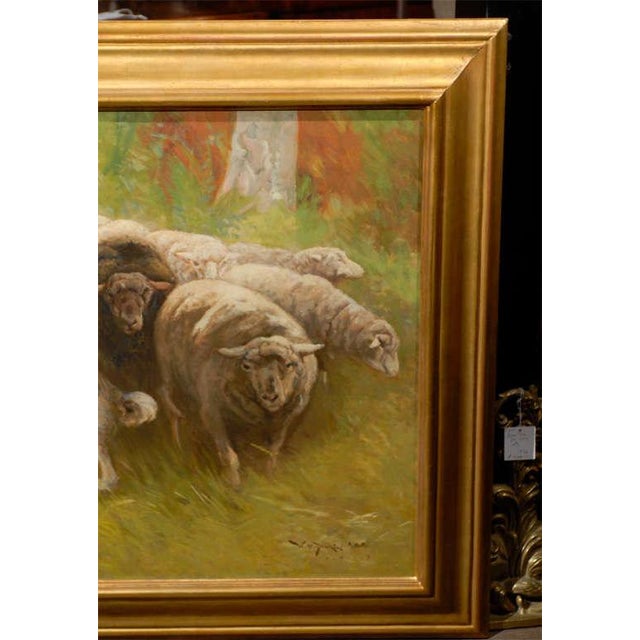William Henry Drake 1917 Oil on Canvas Painting of Sheep and Dog in Landscape For Sale - Image 4 of 8