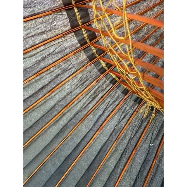 Red Antique Japanese Snake-Eye Umbrella (Wagasa) With Bamboo Ribs and Lacquered Paper For Sale - Image 8 of 16