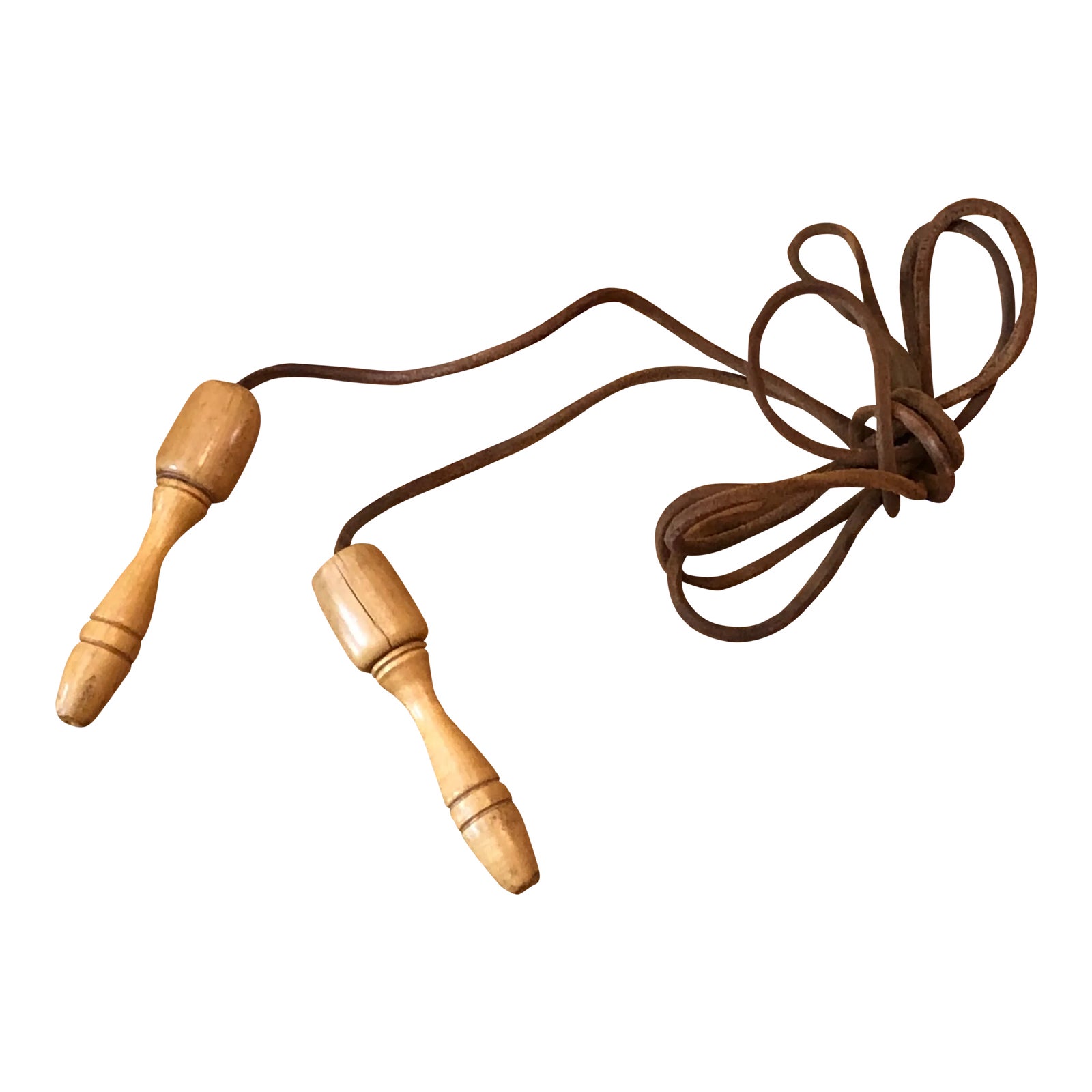 Old School Leather Jump Rope With Wood Handles | Chairish