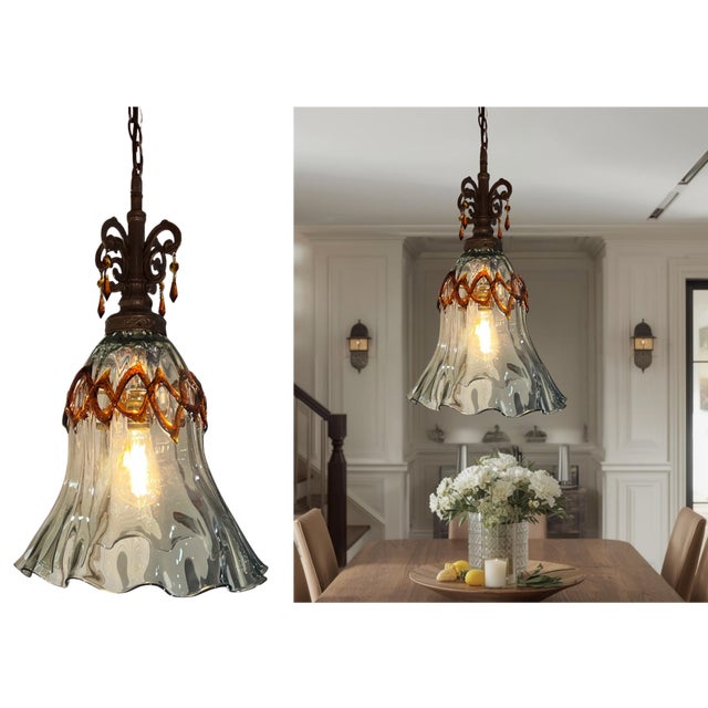 Art Glass Fazzolletto Transparent Amber Lattice Pendant Light For Sale - Image 13 of 17