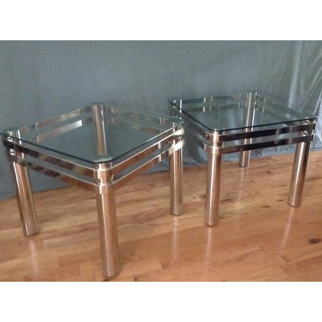 American Modern Chrome and Glass Tables Design Institute America Dia - a Pair For Sale - Image 11 of 11